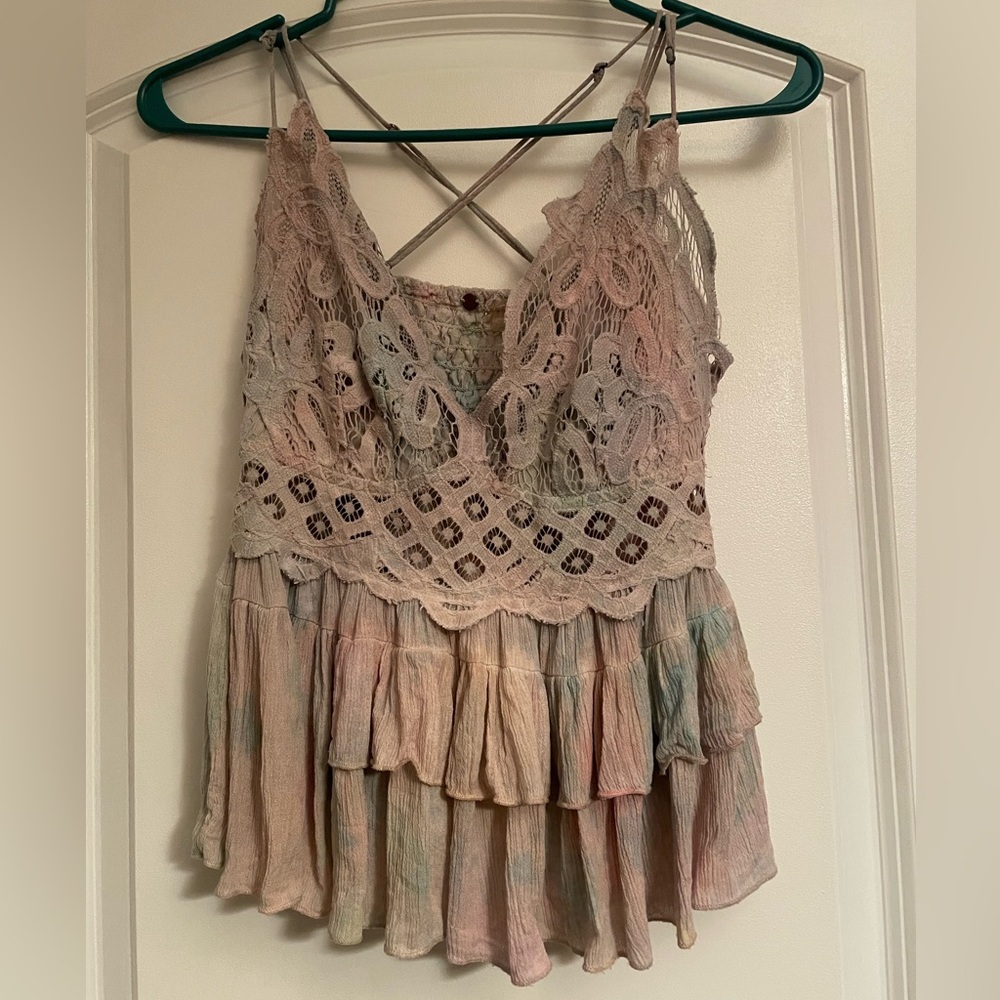 Boho Lace Tiered Camisole Tank Top — Pastel Multicolor